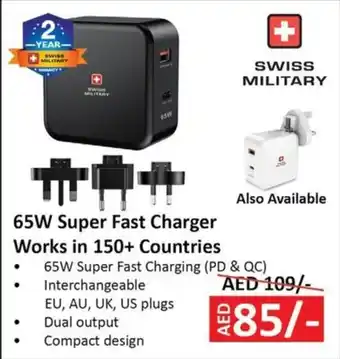 Nesto Swiss Military 65W Super Fast Charger Works in 150+ Countries offer