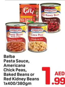 Day To Day Balba Pasta Sauce, Americana Chick Peas, Baked Beans or Red Kidney Beans offer