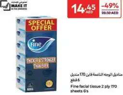 Carrefour Fine facial tissue 2 ply 170 sheets 6's offer