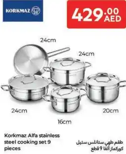 Carrefour Korkmaz Alfa stainless steel cooking set 9 pieces offer