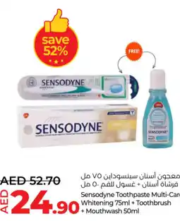 Lulu Hypermarket Sensodyne toothpaste multi-care whitening + toothbrush + mouthwash offer