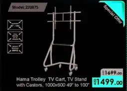 Emax Hama Trolley TV Cart, TV Stand with Hama Trolley TV Cart, TV Stand with Castors, 1000x600 49″ to 100” offer