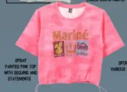 Safari Hypermarket Spray painted pink top with sequins and statements offer