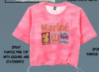 Safari Hypermarket Spray painted pink top with sequins and statements offer