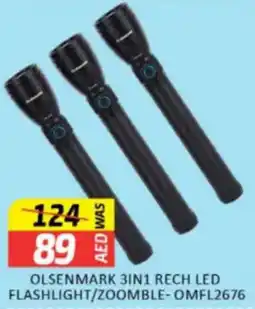 Al Madina Hypermarket Olsenmark 3 in 1 rech led flashlight / zoomble OMFL2676 offer