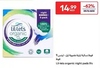 Carrefour Lil-lets organic night pads 9's offer