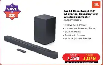 Eros JBL Bar 2.1 Deep Bass MK2 2.1 Channel Soundbar with Wireless Subwoofer offer