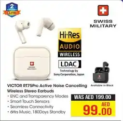 Eros Swiss Military Victor RT75Pro Active Noise Cancelling Available in Black Wireless Stereo Earbuds offer