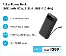 Eros Anker Power Bank (20K mAh, 87W, Built-In USB-C Cable) offer