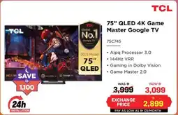 Eros TCL qled 4k game master google tv offer