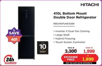 Eros Hitachi Bottom Mount Double Door Refrigerator offer