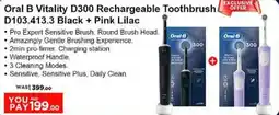 Nesto Oral B Vitality D300 Rechargeable Toothbrush D103.413.3 Black + Pink Lilac offer