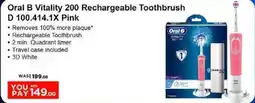 Nesto Oral B Vitality 200 Rechargeable Toothbrush D 100.414.1X Pink offer