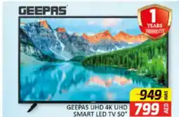 Al Madina Hypermarket GEEPAS UHD 4K UHD 799 R SMART LED TV 50" offer
