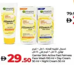 Lulu Hypermarket Garnier Skin Active Fast Fairness Face Wash + Day Cream + Night Cream offer