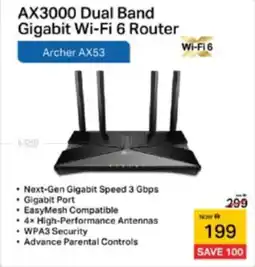 Lulu Hypermarket AX3000 Dual Band Gigabit Wi-Fi 6 Router Archer AX53 offer
