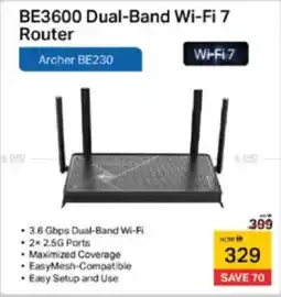 Lulu Hypermarket BE3600 Dual-Band Wi-Fi 7 Router Archer BE230 offer