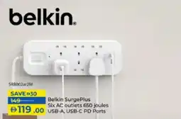 Lulu Hypermarket Belkin SurgePlus Six AC outlets 650 joules USB-A, USB-C PD Ports offer