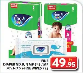 Grand Hyper Market Diaper gd jun mp 54s/mp 70s no 5 + fine wipes 72s offer