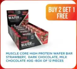 Life Pharmacy Muscle core high protein wafer bar strawbery, dark chocolate, milk chocolate offer