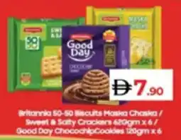 Lulu Hypermarket Britannia 50-50 Biscuits Maska Chaska Sweet & Salty Crackers / Good Day Chocochip Cookies offer