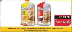 Abu Dhabi Coop Americana beef burger jumbo / breaded chicken burger jumbo offer