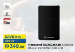 Lulu Hypermarket Transcend TS2TSJ25A3K StoreJet USB 3.1 Portable HDD 2TB offer
