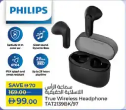 Lulu Hypermarket Philips True Wireless Headphone TAT2139BK/97 offer