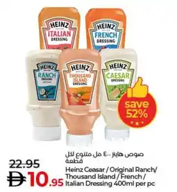 Lulu Hypermarket Heinz Ceasar/Original Ranch/ Thousand Island/French/ Italian Dressing offer
