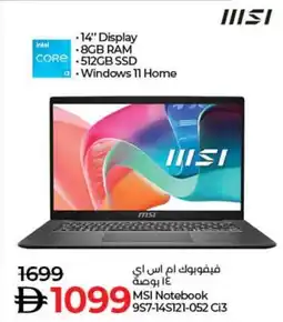 Lulu Hypermarket MSI Notebook 9S7-14S121-052 Ci3 offer