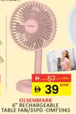 Al Madina Hypermarket Olsenmark rechargeable table fan / 3spd OMF1943 offer