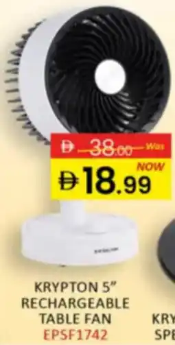 Al Madina Hypermarket Krypton rechargeable table fan EPSF1742 offer
