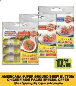 Almaya supermarket Americana super ground beer muttow chicken packs offer