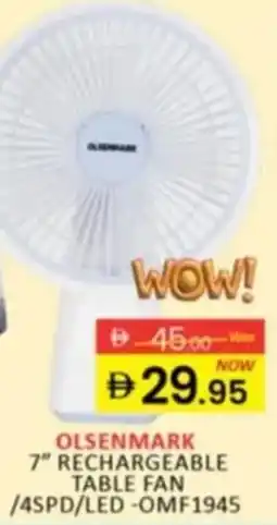 Al Madina Olsenmark Rechargeable Table Fan / 4spd / led OMF1945 offer