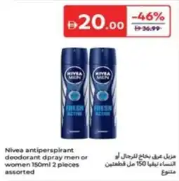 Carrefour Nivea antiperspirant deodorant dpray men or women Assorted offer