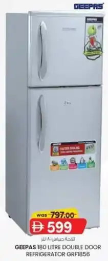 KM Trading Geepas Double Door Refrigerator GRF1856 offer