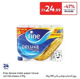 Carrefour Fine deluxe toilet paper tissue roll 140 sheets 3 ply offer