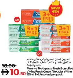 Lulu Hypermarket Fomme Toothpaste Fresh Burst Red /Mint Fresh Green/Regular White offer