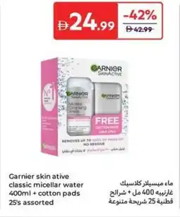 Carrefour Garnier skin ative classic micellar water + cotton pads 25's assorted offer