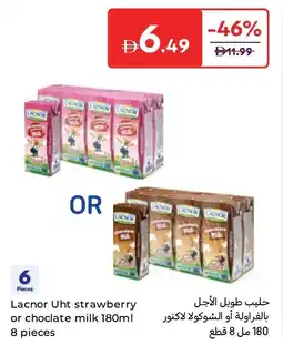 Carrefour Lacnor uht strawberry or choclate milk offer
