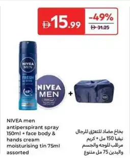 Carrefour Nivea men antiperspirant spray + face body & hands cream moisturising tin Assorted offer