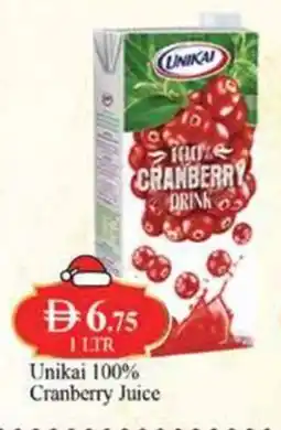 West Zone Supermarket Unikai 100% cranberry juice offer