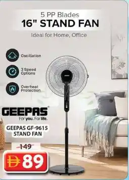 Grand Mall Sharjah Geepas GF-9615 stand fan offer