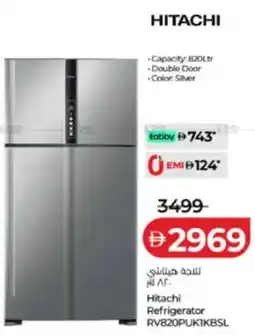 Lulu Hypermarket Hitachi Refrigerator RV820PUKIKBSL offer