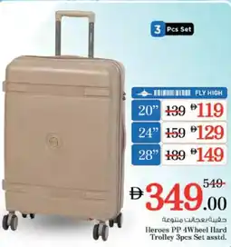 Nesto Heroes PP 4Wheel Hard Trolley 3pcs Set asstd. offer