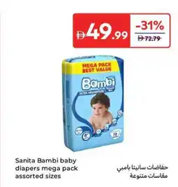 Carrefour Sanita Bambi baby diapers mega pack assorted sizes offer