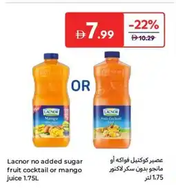 Carrefour Lacnor no added sugar fruit cocktail or mango juice offer
