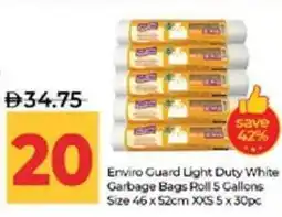 Lulu Hypermarket Enviro Guard Light Duty White Garbage Bags Roll 5 Gallons offer