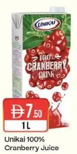 West Zone Supermarket Unikai 100% Cranberry Juice offer