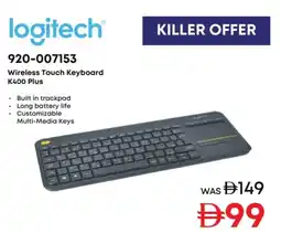 Emax logitech 920-007153 wireless touch keyboard k400 plus offer